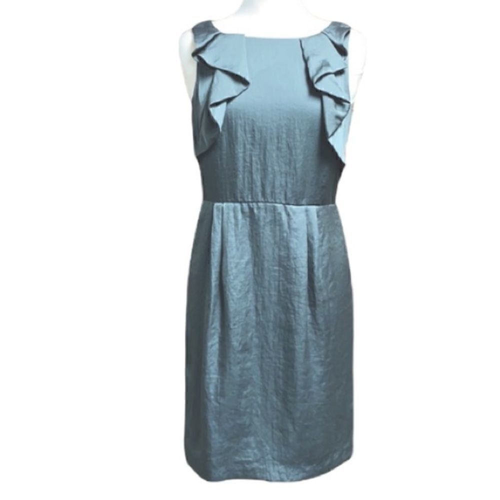 Ann Taylor Loft Gray Ruffle Front Sleeveless Sheath Dress